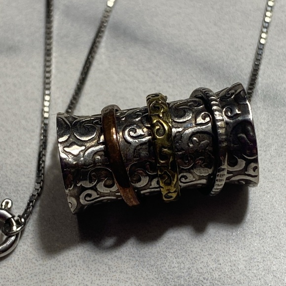 Mixed metal spinner pendant necklace 925 sterling silver - Picture 6 of 9